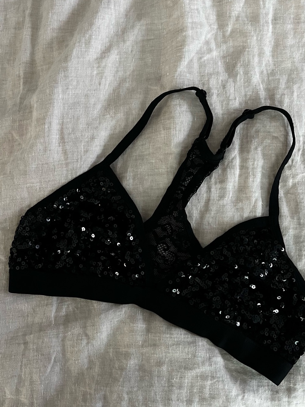 Vintage VS Sequin Lace Bralette - Black Size Medium